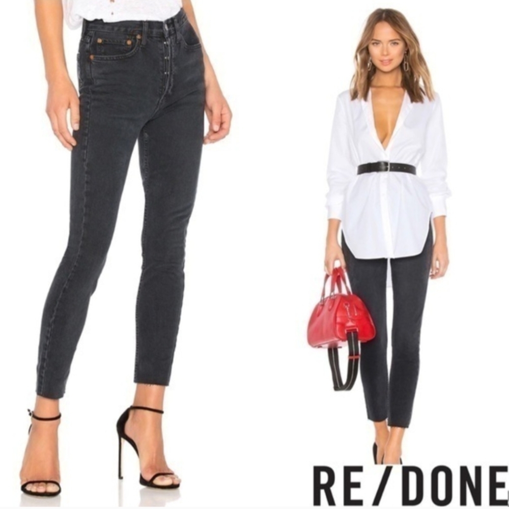 RE/DONE ORIGINALS High Rise Ankle Crop in Washed Black size 26